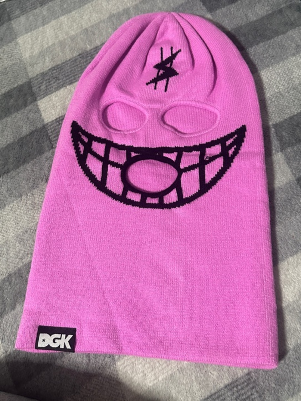 DGK Pink Knit Face Mask Beanie with Black Grin Graphic